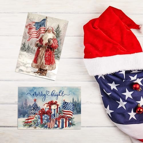 Motiskyy 50 Pcs Patriotic Christmas Cards American Flag Christmas Card Bulk