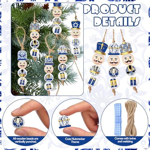 Cinnvoice 240 Pcs Holiday Wood Beads with Twine, Chinoiserie