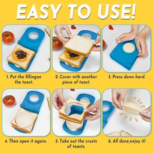 HiYZ Sandwich Cutter and Sealer - Stainless Steel Decruster Sandwich Maker - Peanut Butter and Jelly Crustless Sandwich Bread Pancake Maker Cookie Cutter for Kids Children Boys Girls-with Sticky Note