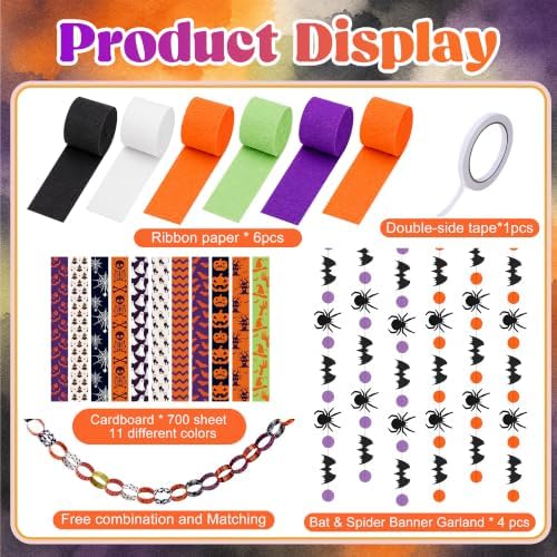 700 Sheets Halloween Paper Chain Strips and 52ft Spider Bat Garlands Set