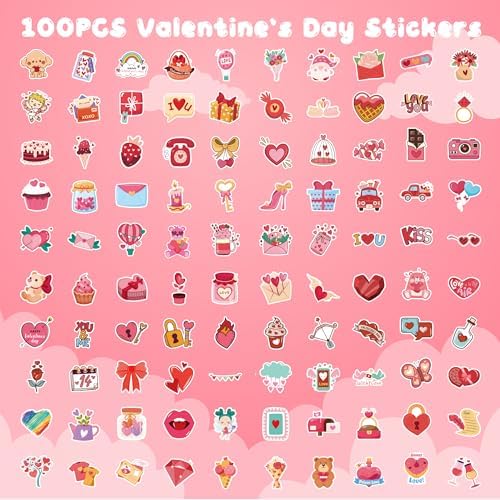 Valentines Stickers - 100 PCS Heart Rose Stickers for Kids | Valentines Day Gifts Crafts Activities Party Favors Supplies Decorations for School Classroom