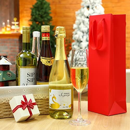 Zonon 48 Pieces Colorful Wine Gift Bags Bulk Christmas Wine Bottle Paper Bags Single Bottle Carry Bags with Handles for Wedding Birthday Housewarming Party Supplies, 3.5 x 4.3 x 13.8 Inch, 8 Colors