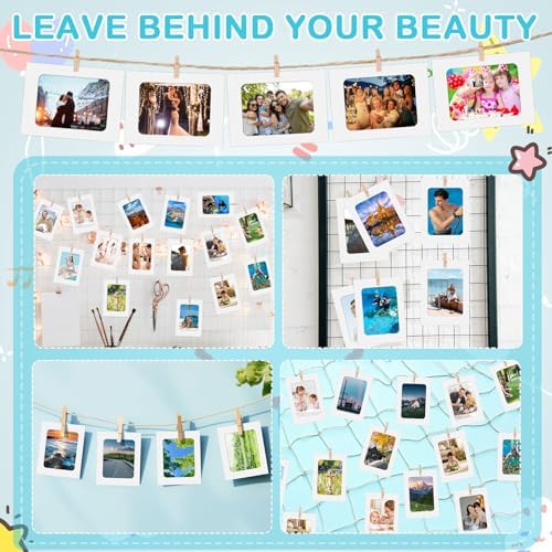 100 Pcs Paper Photo Frames 4x6 White Paper Picture Frame with 100 Clip 10 String Kit DIY Hanging Cardboard Photo Holder Graduation Wall Decor Wedding Home
