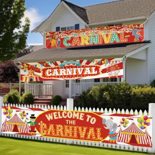 Remagr 3 Pcs Welcome to The Carnival Banner Circus Decorations