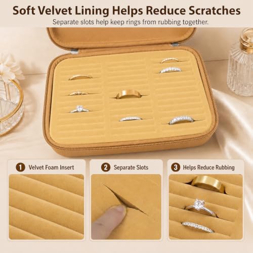GWCASE Ring Organizer Box, 42-Slot Hard Shell Case, Holds 50+ Pieces, khaki