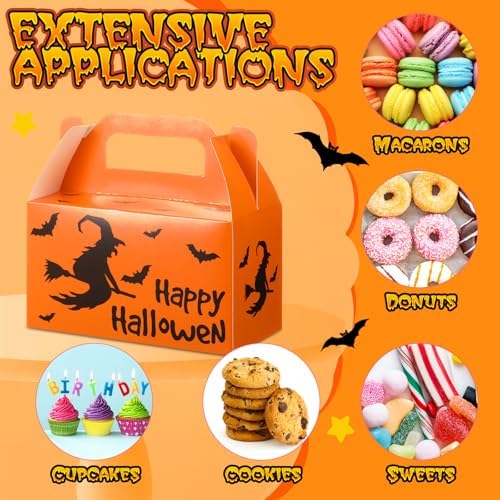 ReliThick 80 Pack Halloween Treat Box with Cellophane Bags Trick or Treat Goodie Cookie Candy Boxes for Treats Pumpkin Halloween Bag for Party
