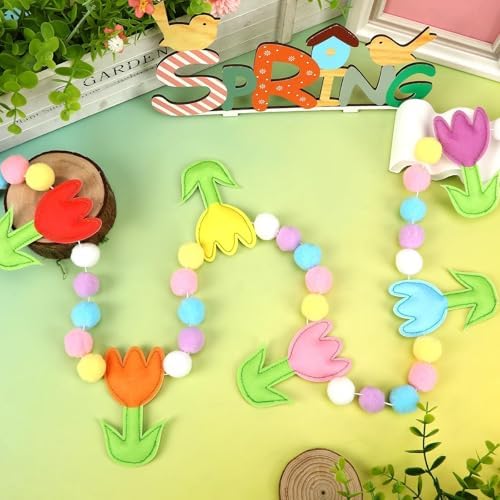 Jansun 8.2 FT 3D Spring Colorful Tulip Floral Felt Pre-Strung Garland