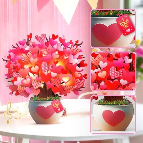 APOTODITO Anniversary Card, Card with Music and Lights, Tree of Hearts Bouquet 3D Card for Women Wife
