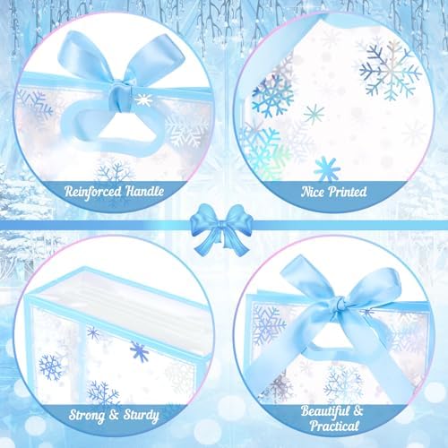 Capoda 24 Pack Winter Snowflake Gift Bags, Clear Plastic Party Favors