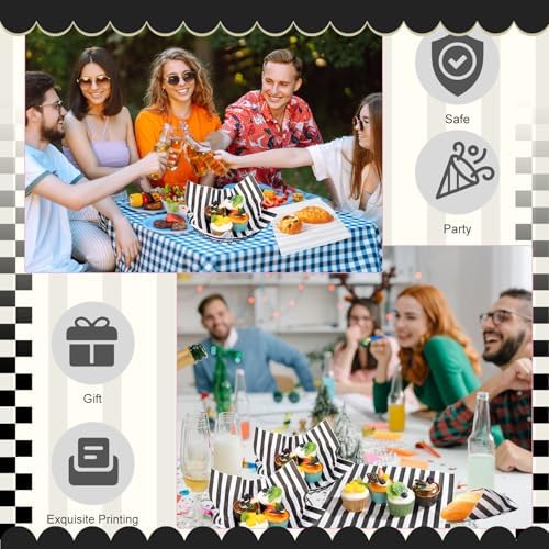 Marspark 100 Sheet Black and White Striped Wax Paper for Food 12 x 12 Inch