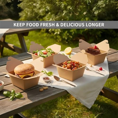 50 Pack 45 oz Take Out Food Containers, Leak & Grease Resistant Microwavable Freezer Safe, Kraft Cardboard Lunch To-Go Boxes, Disposables for Household Restaurant Office Party Picnic