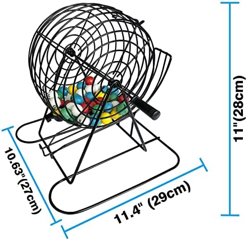 Yuanhe Jumbo Bingo Game Set - 11 Inch Tall Metal Cage with Calling Board, 7/8" Bingo Balls, 500 Bingo Chips,100 Bingo Cards for Large Group Games …