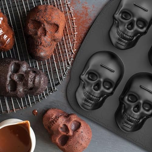 enttgo Skull Cake Pan, 6 Cavity Silicone Mold, Pirate Skull Molds For Baking, Halloween, Birthday Party