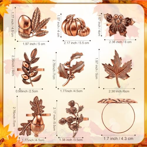 Remerry 8 Pcs Fall Thanksgiving Napkin Rings Set,Autumn Metal Holders