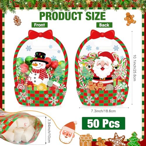 Fuutreo 50 Pcs Christmas Gift Bags, Clear Santa Resealable Plastic Pouches