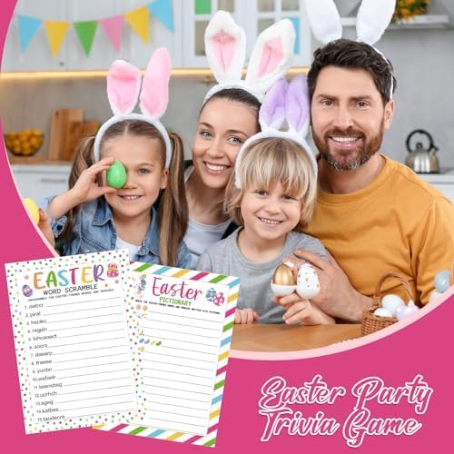 COCHIE Easter Party Games for Adults Family Office Large Groups, Words Pictionary Game, Riddle Games, Word Scramble Game Spring Classroom Activities with Answer Key (Easter)