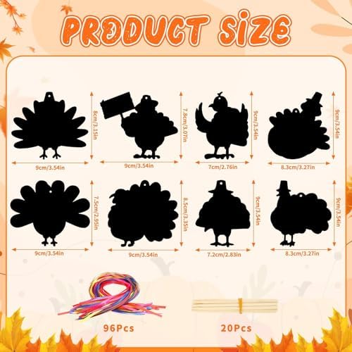 AUGSUN 96Pcs Turkey Scratch Art Paper Thanksgiving Fall Crafts for Kids