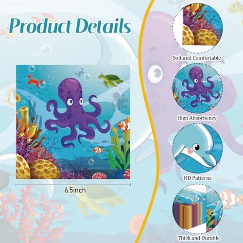 50 Pcs Under the Sea Paper Napkins 6.5 x 6.5 Inches, Ocean Theme Disposable Luncheon Dinner Party Napkins Cocktail Napkin for Sea Animal Party Decorations (Under the Sea)