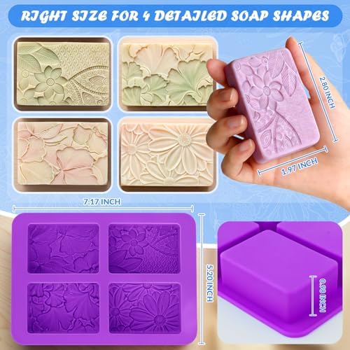 HKNMTT 2Pcs Soap Molds Silicone 3D Rectangle Flower Pattern Silicone Mold