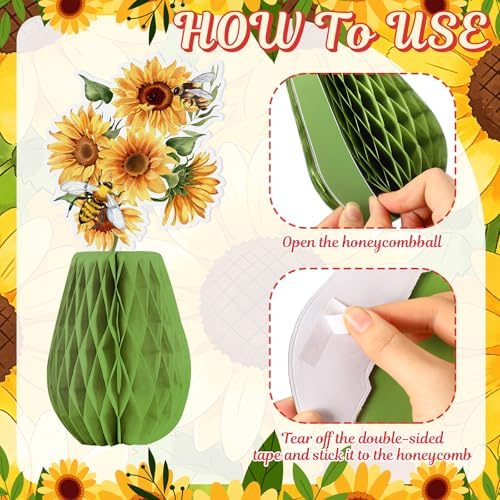 AmazingSpark 9 Pcs Sunflower Honeycomb Table Decorations Summer Centerpieces for Table Baby Shower Birthday Party Decor Yellow Honeycomb Centerpieces for Home Office