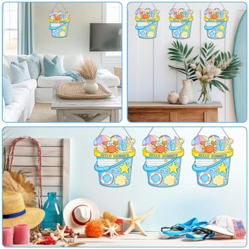 Sereliy 24 Pcs Summer Coloring Wreath Crafts, Color Your Own Bucket Crafts, DIY Paper Wreath for Summer Home Activities Games. (Bucket)