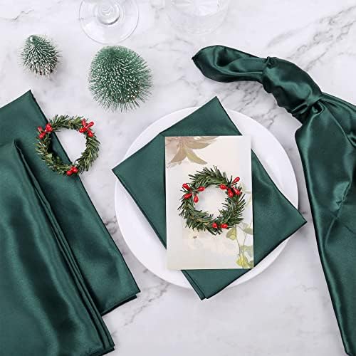 Christmas Napkin Rings Set of 12, Pine Needles Wreath with Red Berry Napkin Holder for Winter, Family Gathering, Banquet, Xmas Serviette Buckles for Table Setting (Pine Needles&Berry)