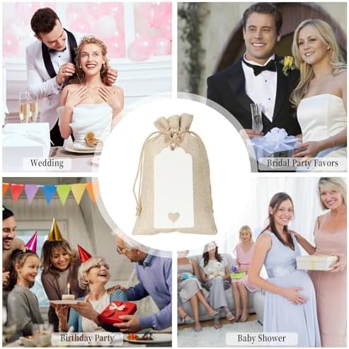 Tapleap 30Pcs Small Burlap Gift Bags, 4x6”- With Tags & Strings