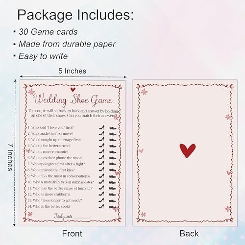 Pink Bridal Shower Wedding Shoe Games Cards - 30 Fun Wedding Party Game Cards for Bridal Shower, Engagement, Bachelorette & Newlywed Party, Icebreaker Activity Supplies & Decorations