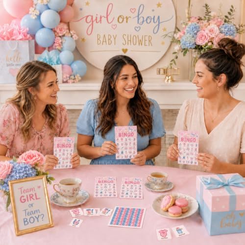 Baby Shower Bingo Game Cards, 24 Player Gender Reveal Party Game