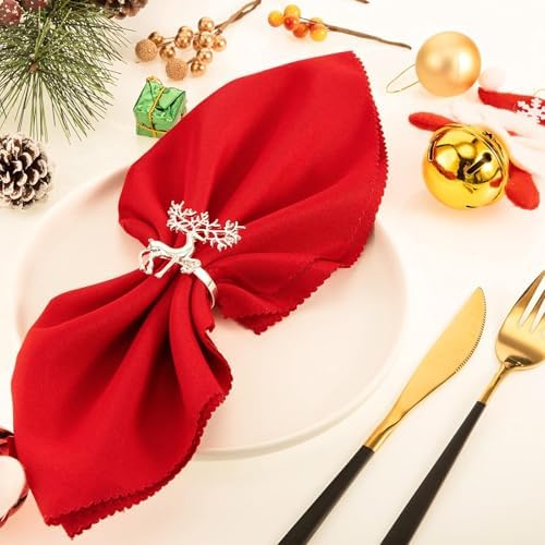 Silver Deer Christmas Napkin Rings Set of 6, Metal Xmas Elk Napkin Holders, Winter Wedding Dinner Table Decorations Christmas Ornaments