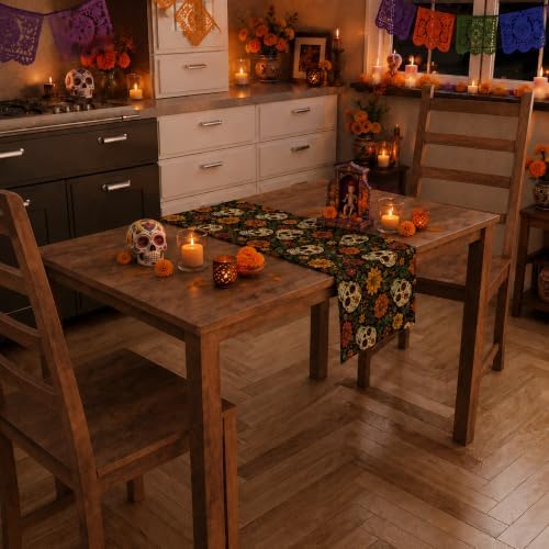 Dia De Los Muertos Decorations - Sugar Skull Marigold Table Runner