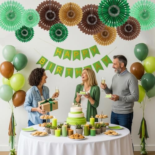BEISHIDA Honeycomb Round Paper Fans Green Brown Hanging Party Decoration