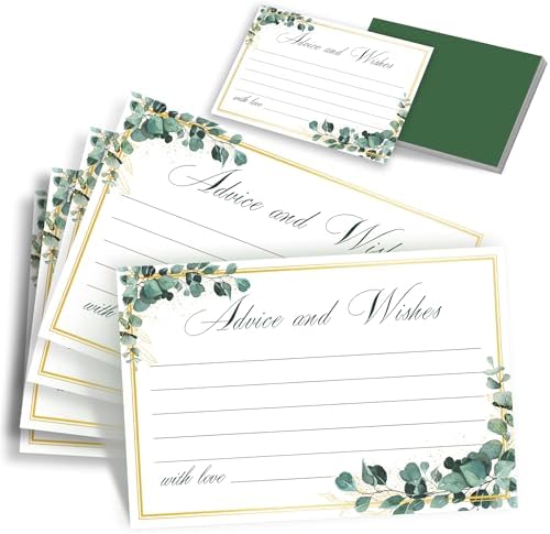 Eucalyptus Wedding Advice and Wishes Cards with Gift Box - 60 Greenery Marriage Advice Cards for Bride and Groom - Bridal Shower Games and Wedding Guest Book Alternative for Reception