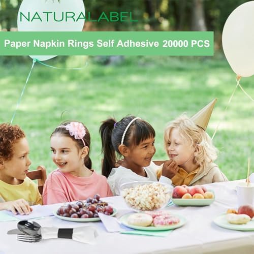 NATURALABEL Self-Adhesive Napkin Bands, Bulk Pack of 20,000, Black