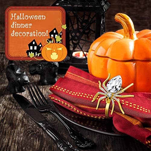 Patelai Spider Napkin Rings Halloween Metal Spooky Rhinestone Napkin Holder Buckle Serviette Halloween Table Decoration Party Supplies
