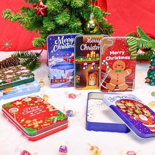 Thuodo 12 PCS Christmas Gift Card Tin Holder Boxes with Lids for Christmas Holiday Gift Box Set Metal Tin Small Boxes Stocking Stuffers Xmas Party Favors
