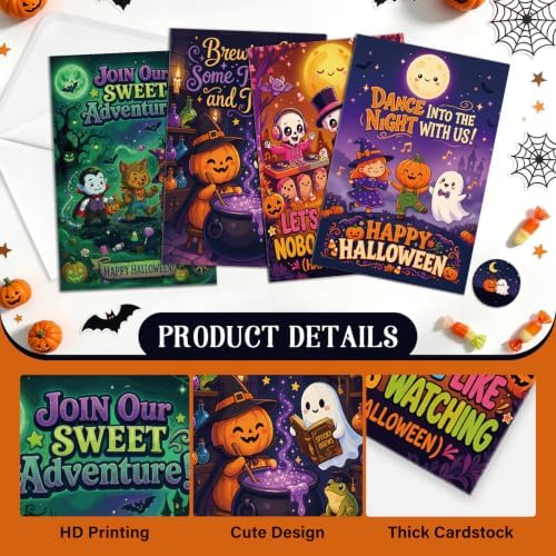 FLYAB 24 Pack Boxed Halloween Cards for Kids with Envelopes & Stickers