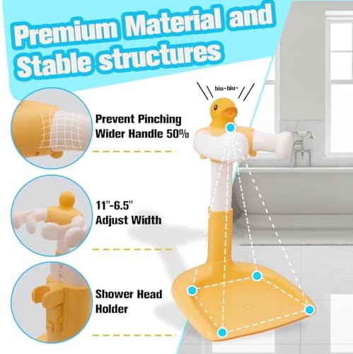 Baby Shower Stand for 𝐁𝐚𝐛𝐢𝐞𝐬 𝟔 𝐌𝐨𝐧𝐭𝐡𝐬 & 𝐔𝐩 - Safety & Non-Slip for Baby Standing Support, Adjustable Heigh with Babe Bath Stand, Toddler Shower Support with 55 Lbs Capacity