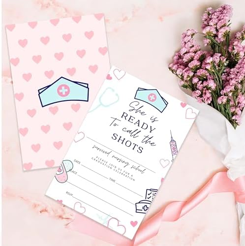 4x6 2026 Nursing School Graduation Invitations (20 Cards + 20 Envelopes) - ‘She’s Ready To Call The Shots’ Nurse Grad Party Invites.(017)