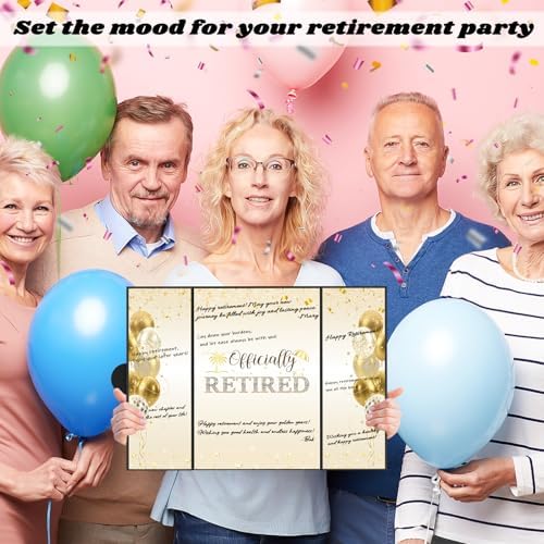 Retirement Party Decorations, Large Retird Card Signing Farewell Party Decorations Happy Retirement Guest Book Creative retirement Card for Men Women (Black Gold)