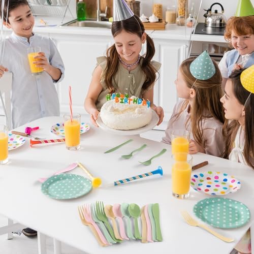 Kochorie 300 Pieces Sage Green and Pink Plastic Silverware, Disposable Plastic Utensils, Heavy Duty Cutlery Set Heavyweight Flatware Includes Spoons Forks Knives for Birthday Wedding Party Supplies