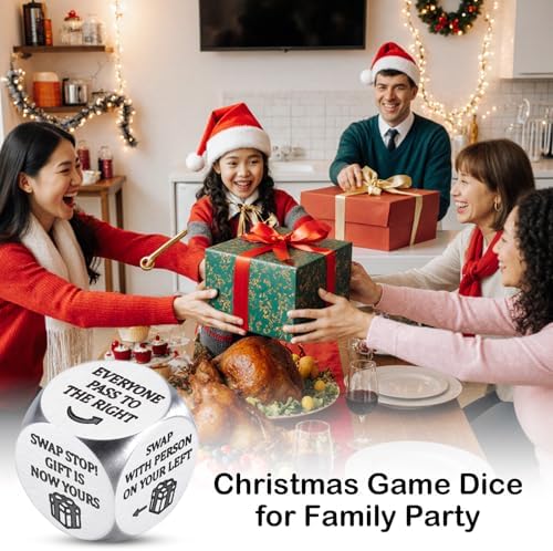 Christmas Dice Games for Family Night Santa Swap Gift Exchange Dice for Women Men Christmas Stocking Stuffers for Teens White Elephant Gift Party Games Dices Holiday Party Favors 1.6x1.6cm