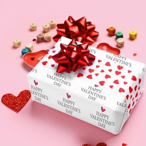 WRAPAHOLIC Valentines Day Wrapping Paper Sheet - 6 Sheets Sweet Heart Happy Valentine's Day Design Folded Flat for Valentine's Day, Anniversary, Birthday - 19.7 Inch x 27.5 Inch Per Sheet