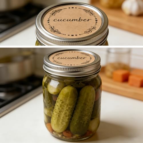 500 Pcs 2" Canning Labels for Jar and Lids, 4 Different Wreath Designs, Kraft Labels for Jar Floral Stickers Food Containers Lids Spice Bottle Sticker