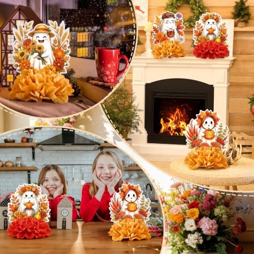 AmazingSpark 9 Pcs Fall Paper Honeycomb Ghost Spooky Centerpieces for Table