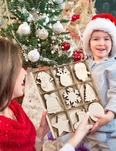 WOHOHOHO 45Pcs 9 Designs Christmas Unfinished Paintable Blank with Tray