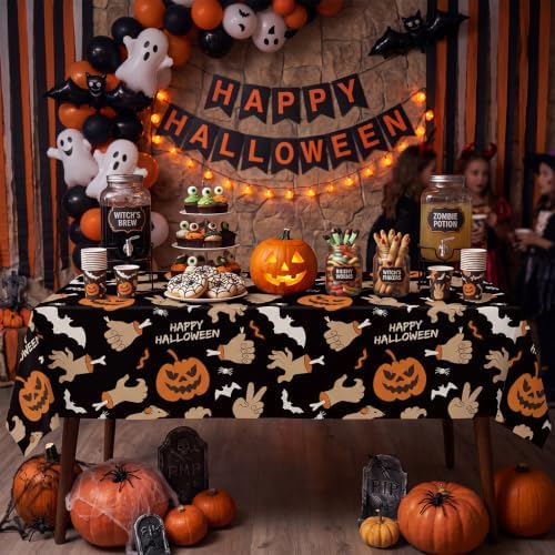 4 Pack Halloween Tablecloth,54" x 108" Pumpkin Hand Rectangular Plastic Table Cloth Large Size Halloween Table Covers for Home Decor Halloween Party Decorations