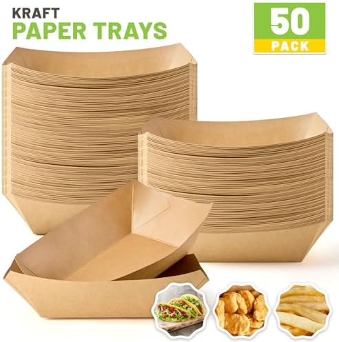 ZORRITA 50 Pack 4 LB Large Paper Food Trays