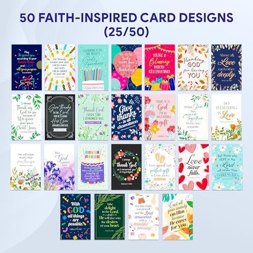 Decorably Christian Greeting Cards Assortment Box, 50 Pack, All Occasion