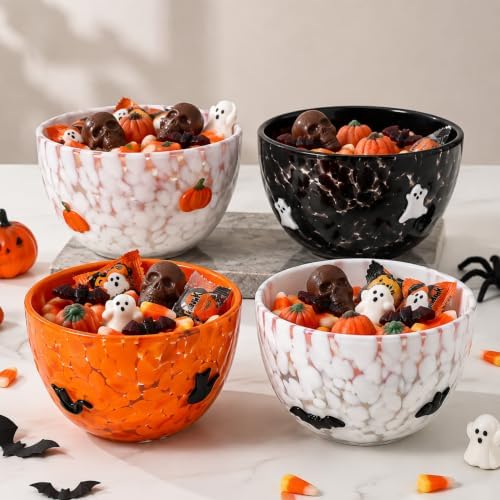 FoldTier 4 Pcs Halloween Snack Bowl, 14oz Pumpkin, Ghost, Bat, Cat Candy Dessert Bowls Double Old Fashioned Serving Bowls Gifts for Halloween Party Favors Table Decoration Supplies